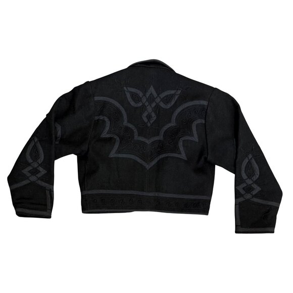 Vtg Chaqueta Size Small Black Wool Embroidered Cropped Jacket Intricate Design - Picture 2 of 14